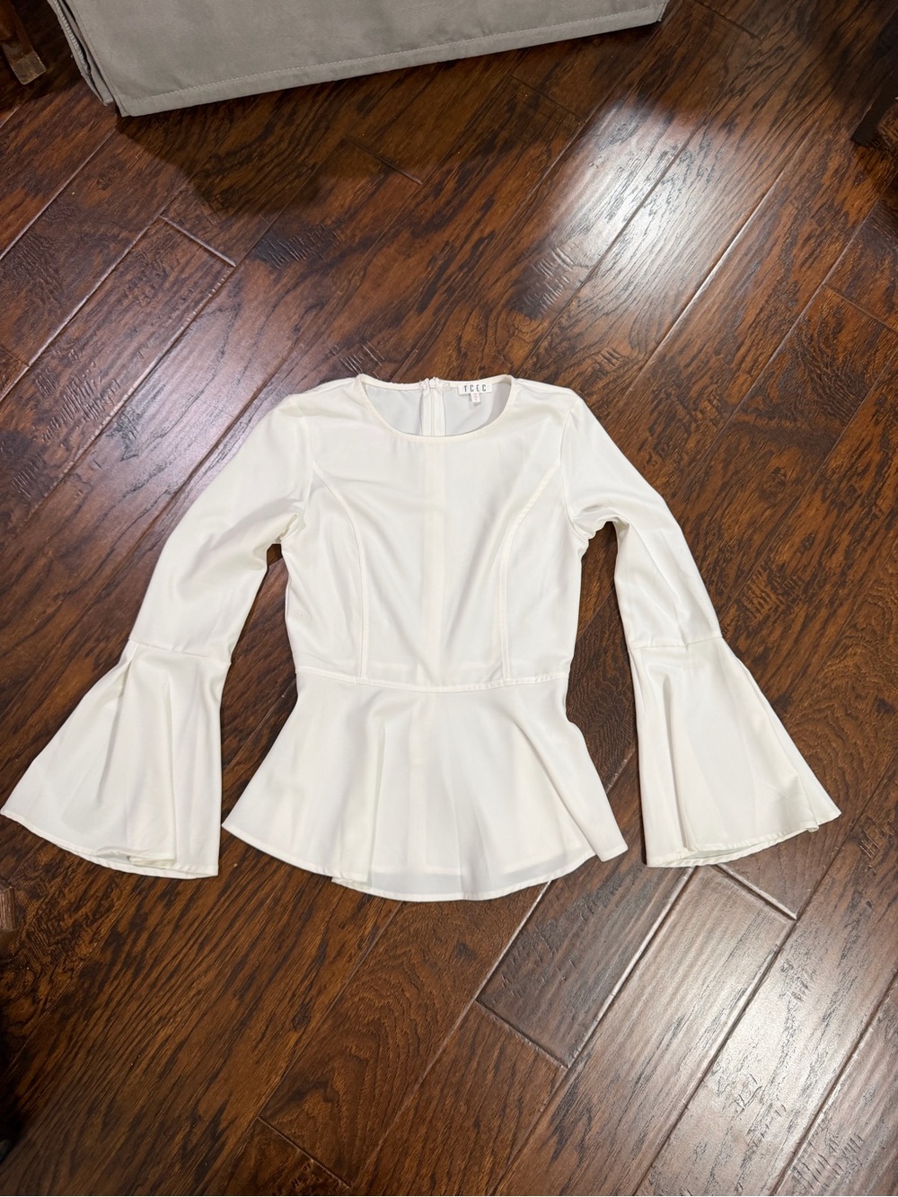 TCEC Cream Bell-Sleeve Peplum Blouse
